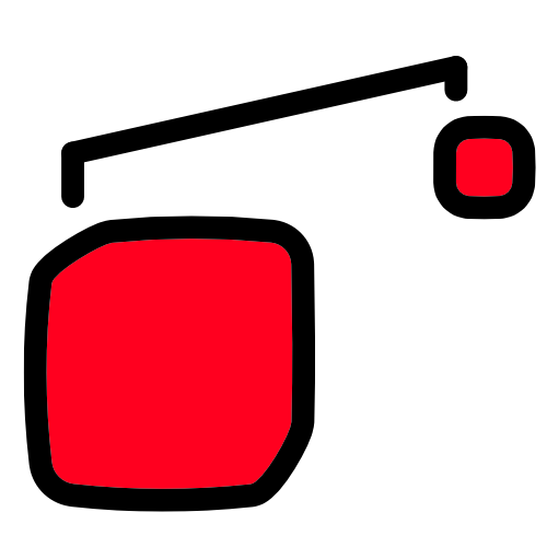 two red squares far from each other, with a black line above them showing the distance